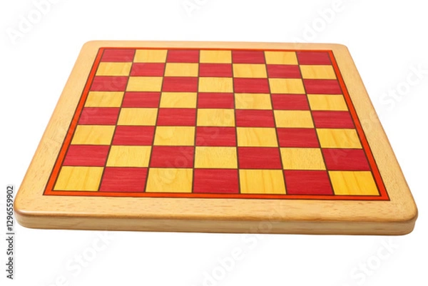 Fototapeta Checkers game board with colorful squares ready for a match in a classic wooden finish, cut out