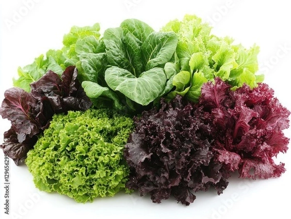Obraz Fresh Lettuce Varieties: A Colorful Harvest for Salads