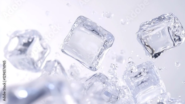 Fototapeta A close up of ice cubes in a glass of water