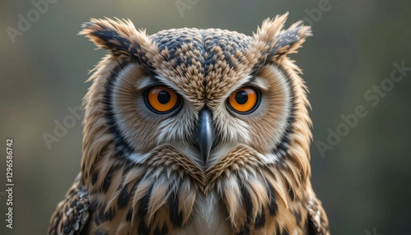 Fototapeta Close-up of an owl with piercing eyes and detailed feather patterns