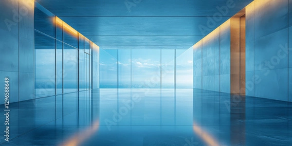 Fototapeta Premium office space in modern high-rise, corporate headquarters with large windows and bright interior, elegant and spacious business real estate