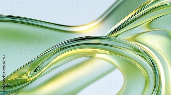 Fototapeta green glass and Liquid matte abstract wave. 3d rendering illustratiuon.