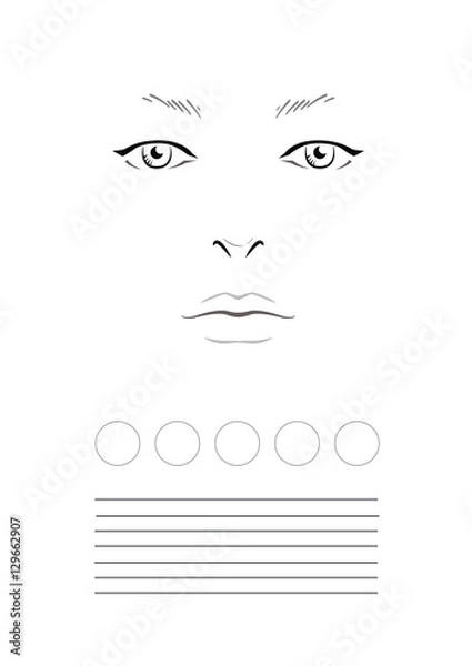 Obraz Face chart Makeup Artist Blank. Template. Vector illustration.