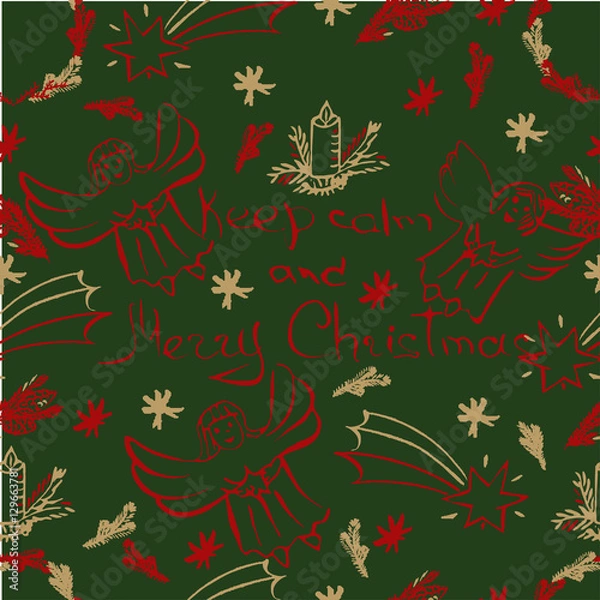Obraz Christmas hand drawn seamless pattern. hand drawn background.
