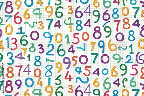 Fototapeta Colorful hand-drawn numbers background on notebook paper.