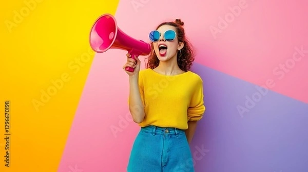 Obraz Social media influencer marketing strategy, young entrepreneurs discussing trends, colorful and dynamic, Realistic Photo