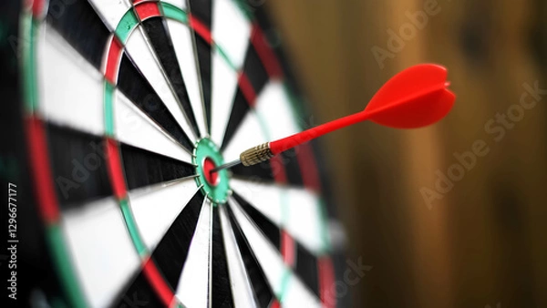 Fototapeta A dart hitting triple 20 on a professional dartboard, sharply in focus
