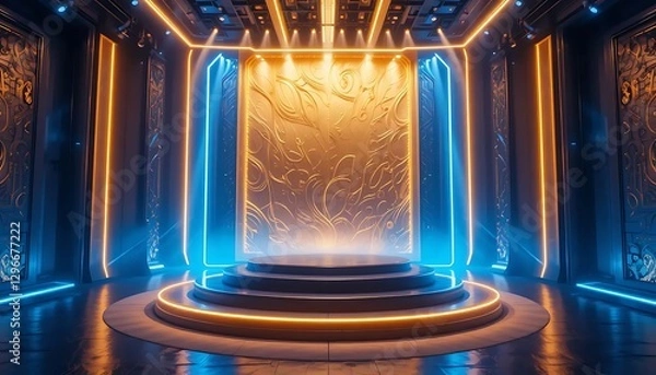 Obraz Modern Stage Design with Futuristic Elements and Vibrant Lighting Effects in a Stylish Interior Space