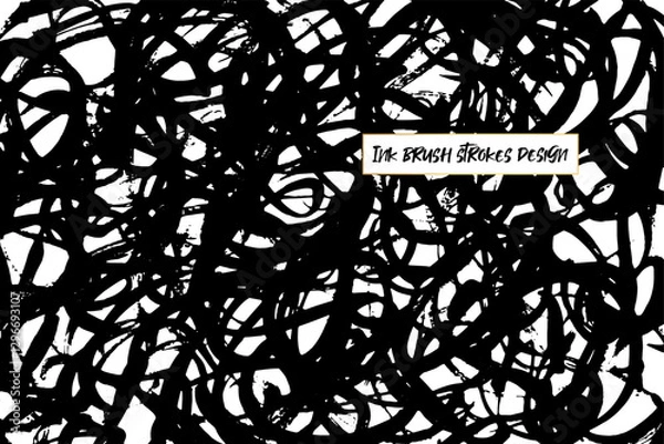 Obraz Ink brush strokes background. Grunge Brush strokes Background. Grunge texture Background. Abstract Black and white grunge texture. Vector brush stroke texture. Black ink, paint splatter.