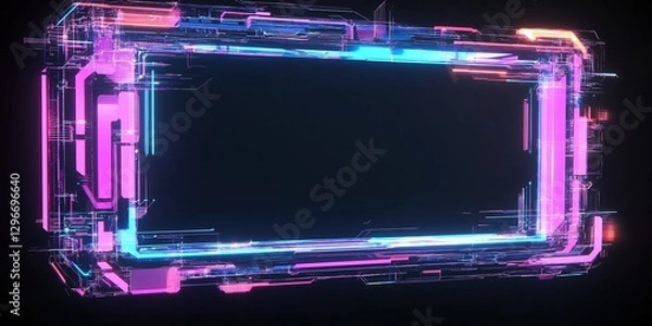 Fototapeta Background abstract neon cyberpunk blue, red, purple technology banner wallpaper