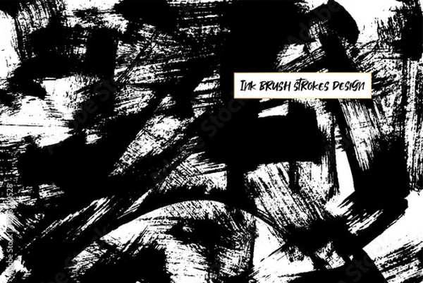 Obraz Ink brush strokes background. Grunge Brush strokes Background. Grunge texture Background. Abstract Black and white grunge texture. Vector brush stroke texture. Black ink, paint splatter.