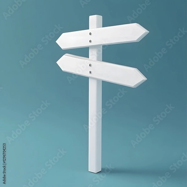Fototapeta A white wooden signpost with two directional arrow signs