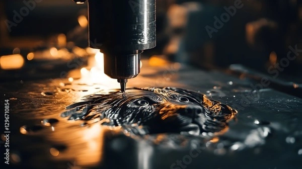 Fototapeta Intricate Metal Engraving of a Dog's Face with High Precision Tools