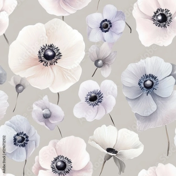 Fototapeta Artistic Anemone Floral Pattern Gentle Watercolor Aesthetics Graceful Botanical Imagery Serene Design