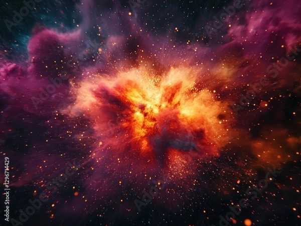 Fototapeta Vibrant Cosmic Nebula with Explosive Colors and Stars in Deep Space Background