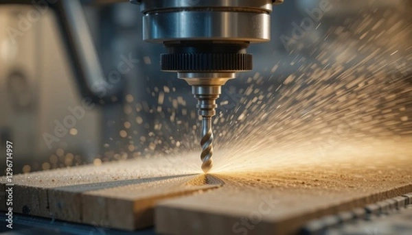 Fototapeta CNC Router Carving Wood, Closeup - Industrial aesthetics