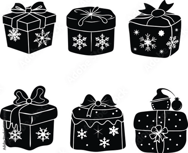 Fototapeta A premium set of Christmas snow box icons and silhouettes vector set