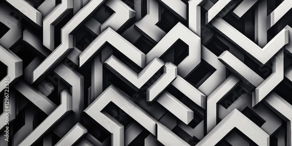Fototapeta A bold design of interlocking geometric shapes in monochrome tones