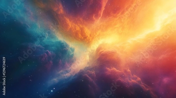 Fototapeta Cosmic Nebula Colorful gas clouds collide in space, background stars. Use science fiction