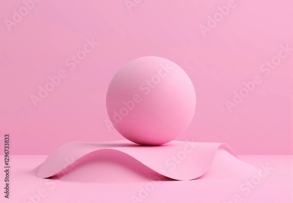 Fototapeta Pink Sphere on Undulating Pink Surface