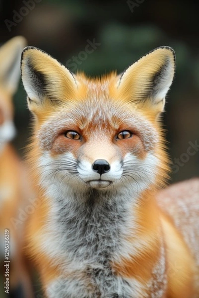 Fototapeta Vibrant fox portrait showcases striking fur patterns and express