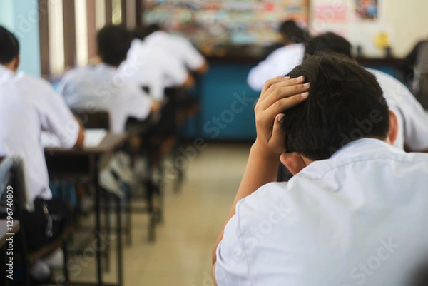 Fototapeta Students are so stressed they hold their heads during exams.