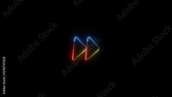 Fototapeta Glowing neon Media player next button icon with black background. Neon line Next button icon concept.