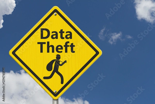 Fototapeta Data Theft warning with thief sign
