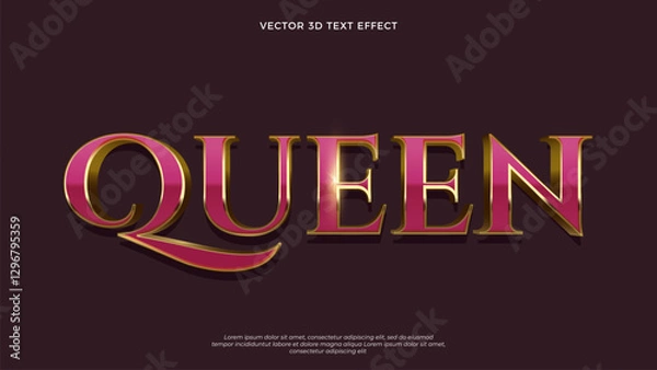Obraz Queen vector text effect with rose gold texture on red background