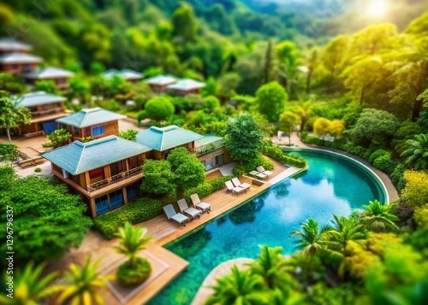 Fototapeta Serene Eco Resort: Sustainable Design & Closed-Loop Pools in Lush Tropical Paradise