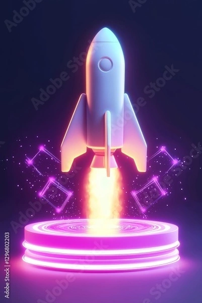 Obraz Rocket launch event futuristic space center digital art nighttime environment close-up view innovative technology concept