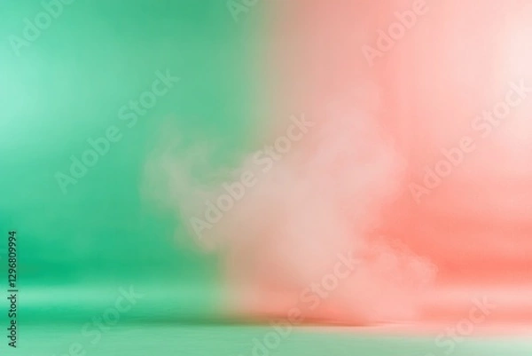 Fototapeta Soft smoke swirls against contrasting green and pink backgrounds