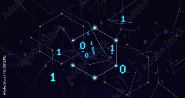 Obraz Image of binary coding and shapes on black background