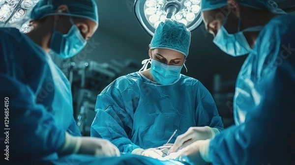 Fototapeta Surgeons Performing Operation in Modern Operating Room Environment