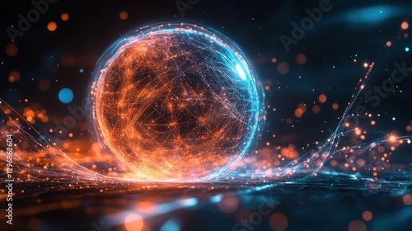 Fototapeta Energy sphere, glowing, abstract, dark background, technology concept