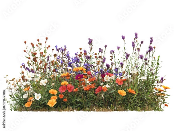 Fototapeta A vibrant display of colorful flowers in full bloom, showcasing nature's beauty.