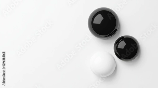 Fototapeta Minimalistic composition features black and white spheres on cle