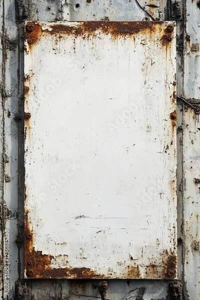 Fototapeta Vintage rectangle  white old-fashioned, weathered metal plaque, blank plaque has no content