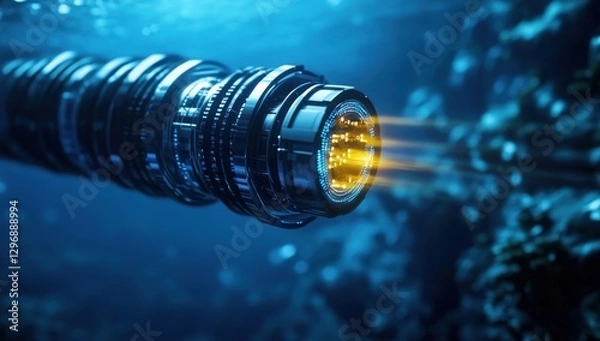 Obraz Underwater high-tech cable emitting light.