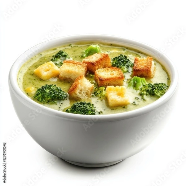 Fototapeta Photorealistic broccoli cheddar soup with croutons in high resolution