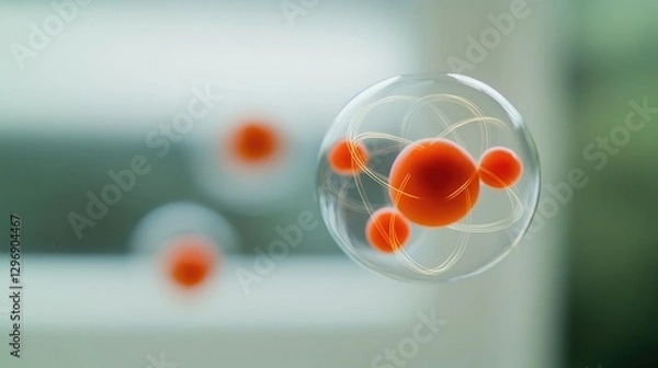 Fototapeta Spheres representing atomic structure, showcasing vibrant nuclei