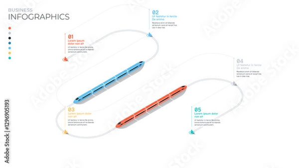 Obraz Five stages or five stations. Isometric business infographic template