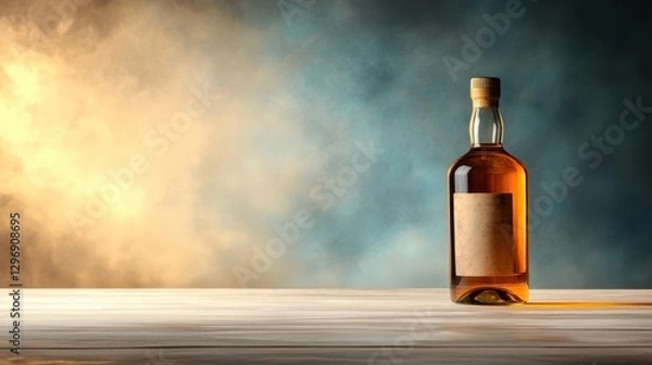 Fototapeta An elegant whiskey bottle stands prominently against a rich, dramatic backdrop, capturing the essence of premium spirits and the art of fine drinking experiences beautifully.