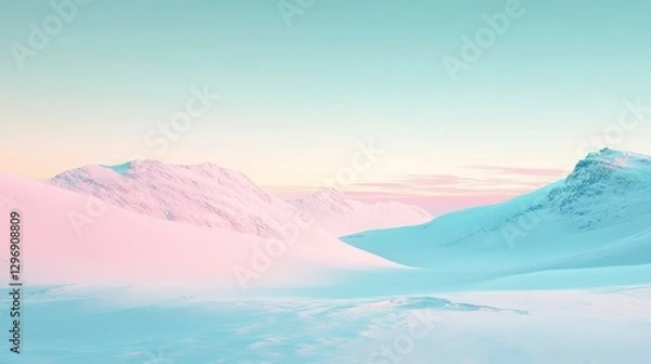 Fototapeta Serene and colorful snow covered mountains under a bright sky