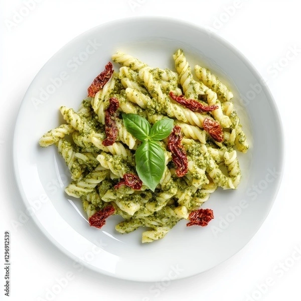 Fototapeta Photorealistic topdown view of Casarecce with Pesto in 8K