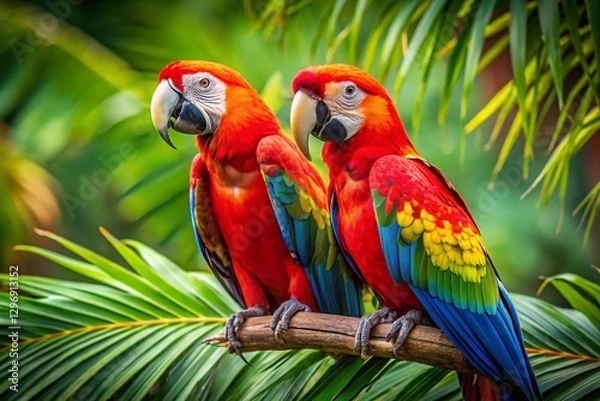 Fototapeta Vibrant Macaws on Tropical Branch: Colorful Parrot Stock Photo
