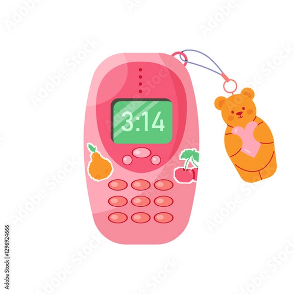 Fototapeta Cartoon mobile phone from the 90s in lo fi style