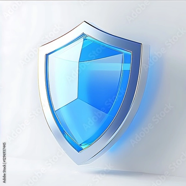 Fototapeta there is a blue shield on a white wall with a light