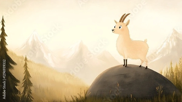 Fototapeta there is a goat standing on a rock in the middle of a mountain