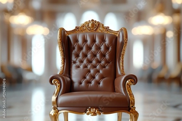 Fototapeta there is a brown chair with gold trim and a gold frame